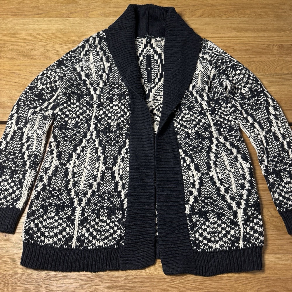 Women's Talbots Black & Off White Thick Knit Cardigan - Size Medium